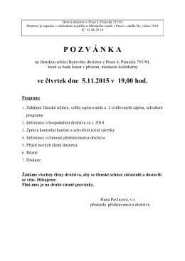 Pozvánka čl. schůze 5.11.2015 - Bytové družstvo v Praze 4, Písnická