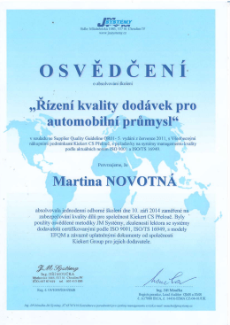 Certifikát Martina Novotná