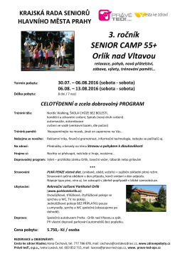 3. ročník Senior Camp 55+ – Orlík nad Vltavou, 30.7