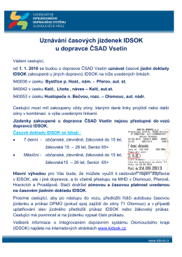 Uznávání časových jízdenek IDSOK u dopravce ČSAD Vsetín