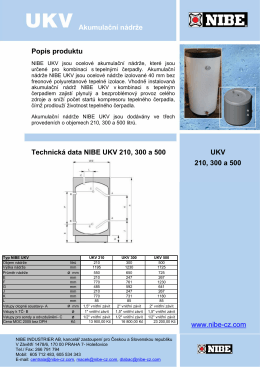 Akumulační nádrže Popis produktu Technická data NIBE UKV 210