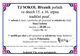 TJ SOKOL Březník pořádá ve dnech 15. a 16. srpna tradiční pouť.