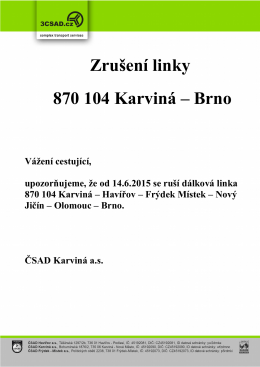 Zrušení linky 870 104 Karviná – Brno