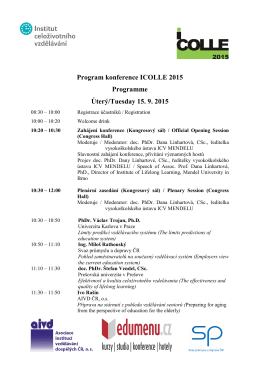Program konference ICOLLE 2015 Programme Úterý/Tuesday 15. 9