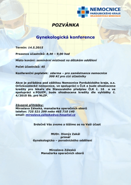 Gynekologická konference - Nemocnice Pardubického kraje