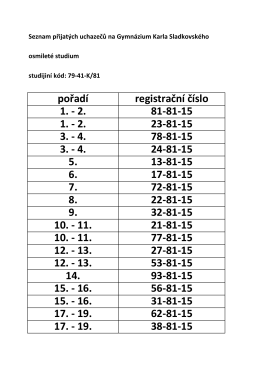 pořadí registrační číslo 1. - 2. 81-81-15 1. - 2. 23-81