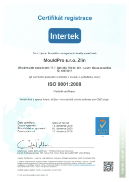 ISO 9001 - MouldPro sro Zlín
