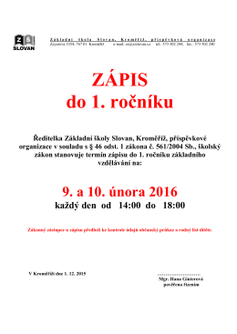 ZÁPIS do 1. ročníku - ZŠ Slovan Kroměříž