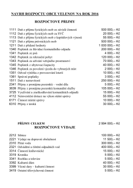 Návrh rozpočtu obce Velenov na rok 2016