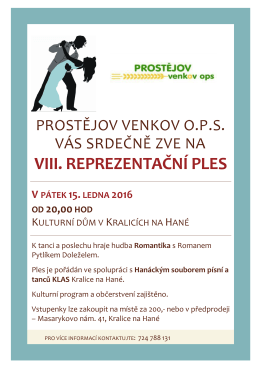Pozvánka na VIII. reprezentační ples Prostějov venkov o.p.s.