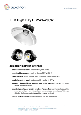 LED High Bay HBYA1–200W Základní vlastnosti a funkce