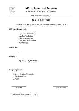 Zápis č. 14/2015 z jednání rady města konaného dne 29.6.2015