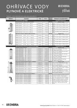Ceník ohřívačů vody ENBRA (platný od 1. 7. 2015)