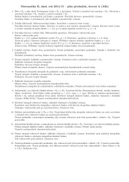 Matematika II, akad. rok 2014/15 – plán prednášek, úroven A (Alfa)