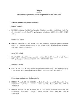 Dějepis Základní a doporučené učebnice pro školní rok 2015/2016