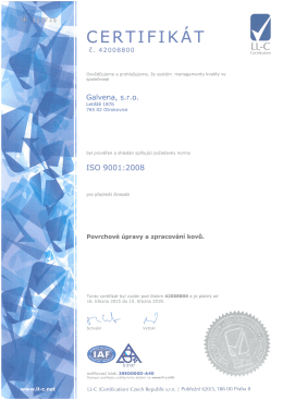 certifikát ISO 9001 – 2015
