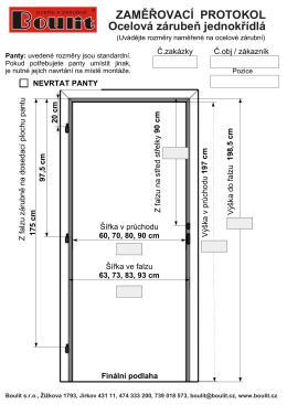 Ocelová zárubeň jednokřídlá ZAMĚŘOVACÍ PROTOKOL