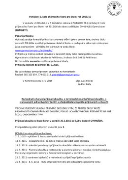 Vyhlášení 2. kola přijímacího řízení pro školní rok 2015/16 V souladu