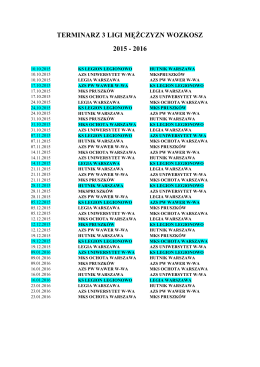 TERMINARZ 3 LIGI MĘŻCZYZN WOZKOSZ 2015