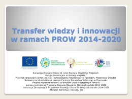 Transfer wiedzy i innowacji w ramach PROW 2014-2020