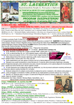 Program duszpasterski od 26 VII do 16 VIII 2015 r.