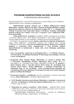 PROGRAM DUSZPASTERSKI NA ROK 2015/2016