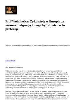 Prof Wolniewicz: Żydzi stoją w Europie za masową imigracją i mogą