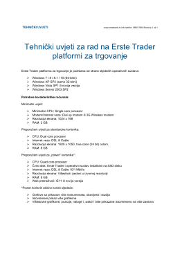 Tehnički uvjeti za rad na Erste Trader platformi za trgovanje