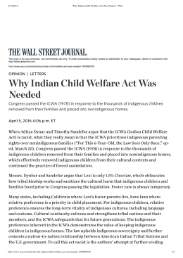 Why Indian Child Welfare Act Was Needed - WSJ