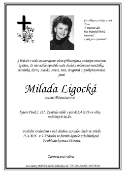 Milada Ligocká - Jan Sadový,Pohřební služba, Jablunkov