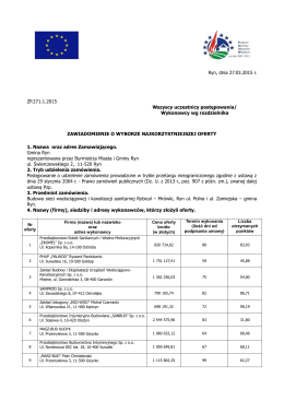 Wykonawcy wg rozdzielnika ZAWIADOMIENIE O