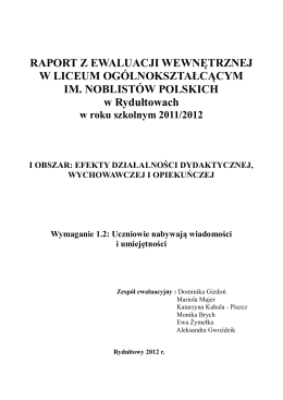 Ewaluacja wewnętrzna 2011/2012 - Liceum Ogólnokształcące im