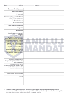 Formularz poprawności kontroli drogowej Anuluj Mandat