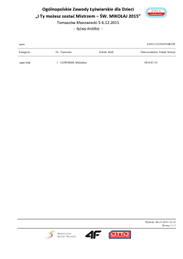 Nr Nazwisko Klub LISTA UCZESTNIKÓW open Kategoria Data