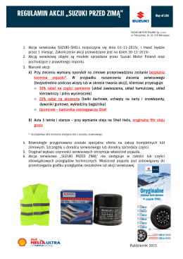 Suzuki Przed Zimą 2015 - Regulamin dla Klienta