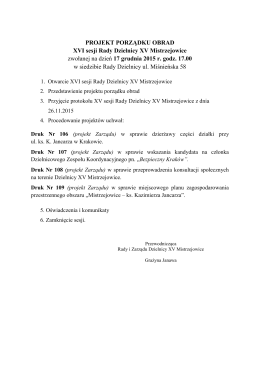 PROJEKT PORZĄDKU OBRAD XVI sesji Rady Dzielnicy XV