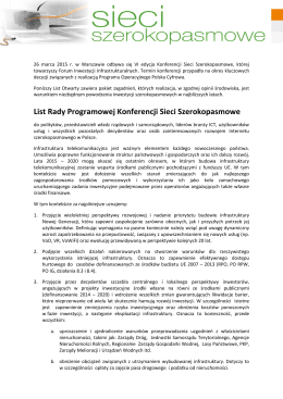 List Rady Programowej Konferencji Sieci Szerokopasmowe