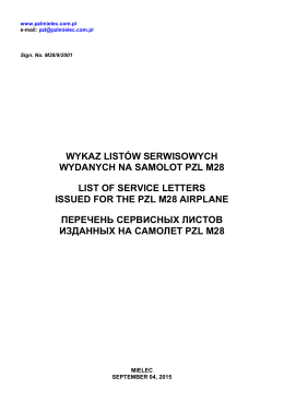 List of Service Letters issued for the PZL M28 Airplane