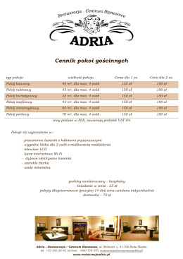 Cennik pokoi gościnnych - "Adria" Hotel*** & Restauracja