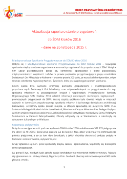Aktualizacja raportu o stanie przygotowań do ŚDM Kraków 2016