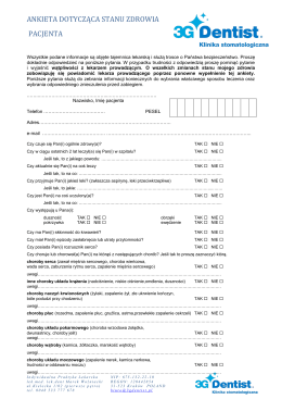 Informacja dotycząca stanu zdrowia