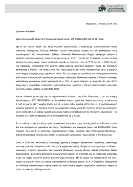 List Prezesa Zarządu LW Bogdanka 2014