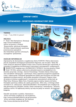 zimowy obóz łyżwiarsko - sportowo-rekreacyjny 2016