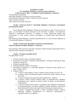 Protokół Nr VI/2015 z VI Sesji Rady Miejskiej w Strykowie, która