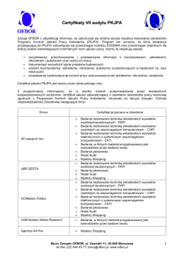 Certyfikaty VII audytu PKJPA - Organizacja Firm Badania Opinii i