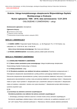 Ogłoszenie o zamówieniu - Wojewódzki Szpital Okulistyczny