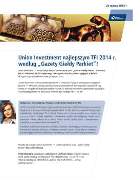 Union Investment najlepszym TFI 2014r. według