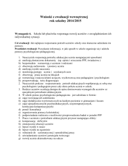Wnioski z ewaluacji wewnętrznej rok szkolny 2014/2015