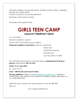 girls teen camp anglický příměstský tábor