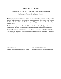 Společné prohlášení Unie školských asociaci ČR 2016